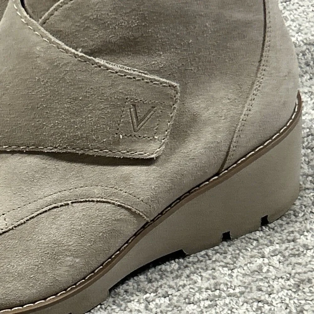 Vionic Abby Wedge Ankle Boots Womens 9.5 Bootie Cobblestone Suede Beige Side Zip